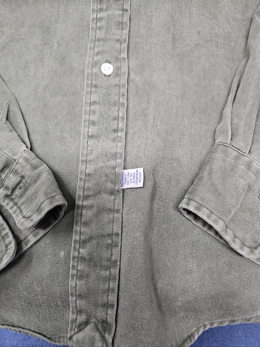 Vintage 90s Ralph Lauren Olive Green Long-Sleeve Button-Down Shirt - Picture 5 of 11